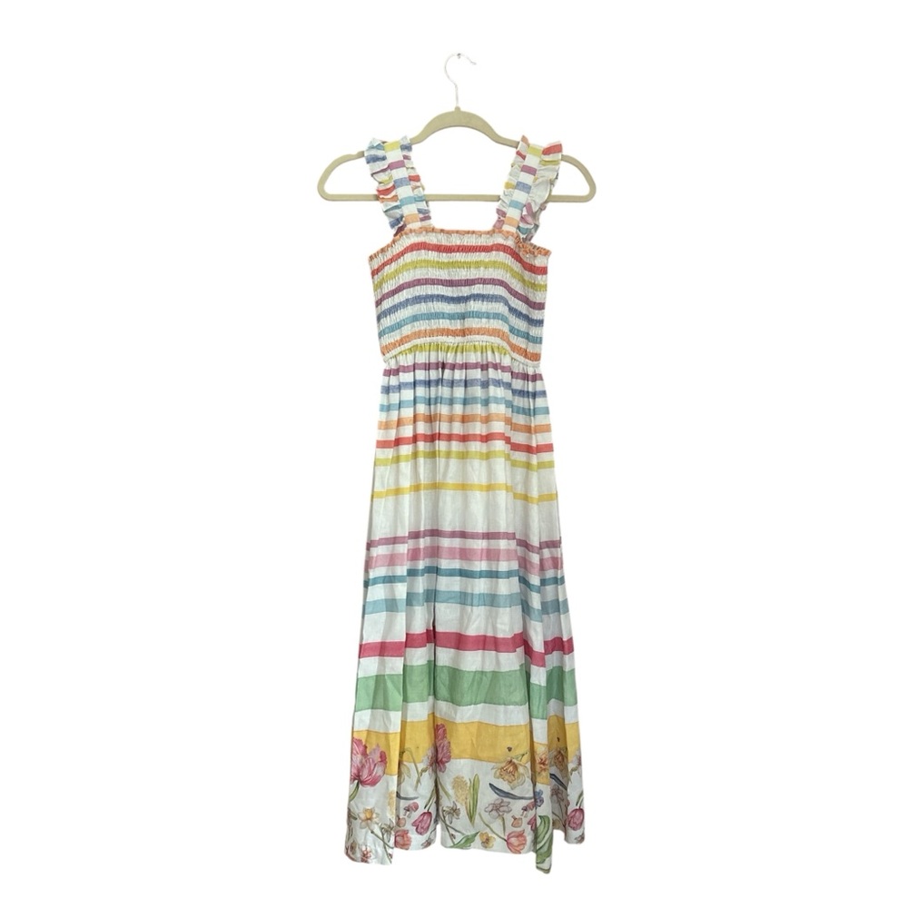 Smockingbird Multicolor Stripes Dress Unlined Cotton Linen Size XS